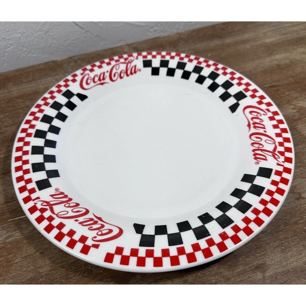 Vintage 1996 COCA-COLA Gibson Red/Black/White Checkered 10-1/2" Dinner Plate